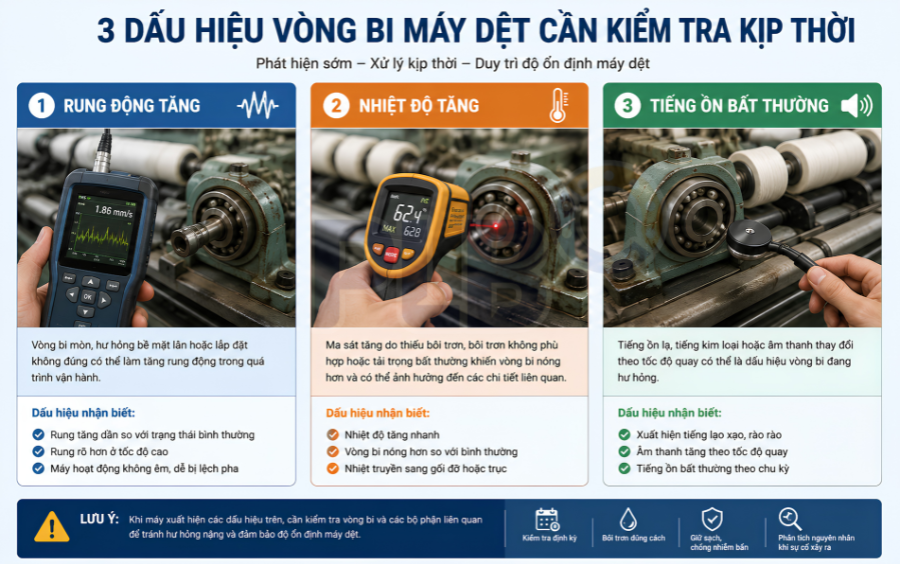 Vì sao vòng bi ảnh hưởng trực tiếp đến độ ổn định máy dệt? 3 dấu hiệu vòng bi máy dệt bị rung và nóng